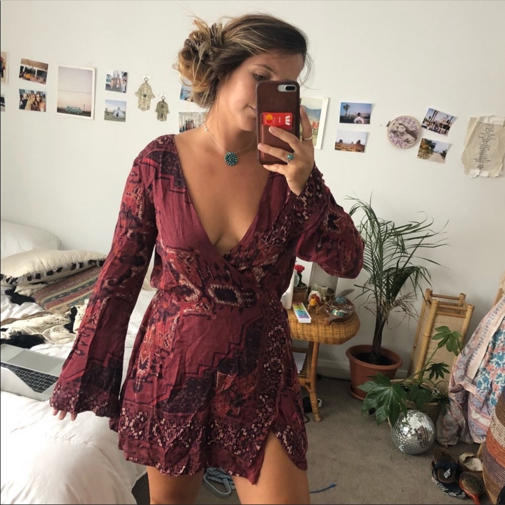 Groovy Planet Blue Dress with Slit & Bell Sleeves